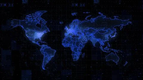 Digital World Map 3d render Stock Photos