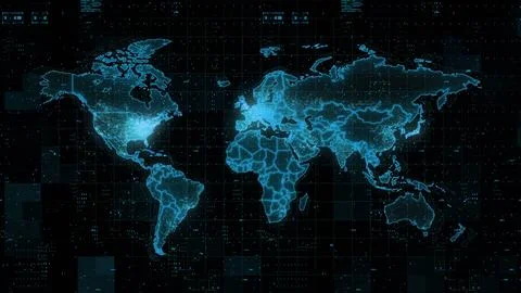 Digital World Map 3d render Stock Photos