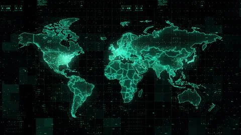 Digital World Map 3d render Stock Photos