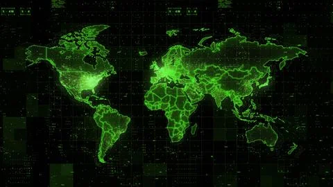 Digital World Map 3d render Stock Photos