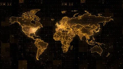 Digital World Map 3d render Stock Photos