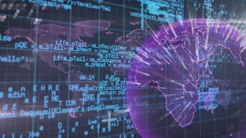 Digital world map and coding animation over global network connections Stock Footage 304256213