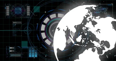 Digital world map and data processing animation over futuristic interface Stock Footage 304101650