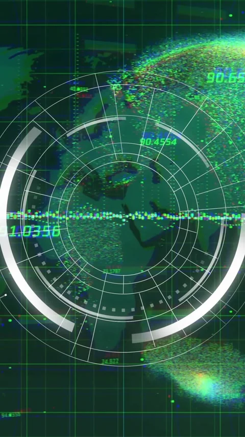 Digital world map and data visualization animation over green grid background Stock Footage 342997412