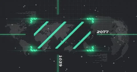 Digital world map and data processing image over green bars and numbers Stock Illustration