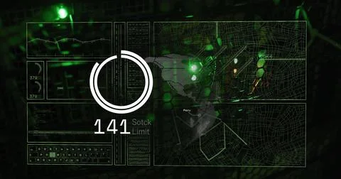 Digital world map and data analysis image over green glowing network 스톡 일러스트
