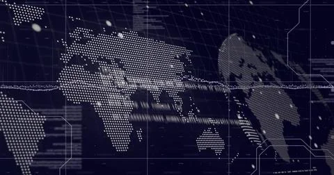 Digital world map and data points image over JP Software text Stockfoto's