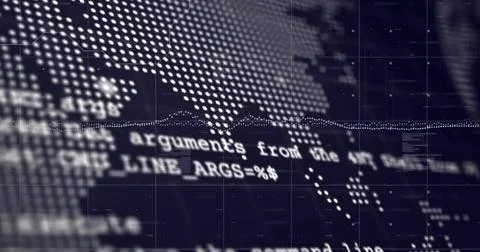 Digital world map and data points image over JP Software text Stock Photos