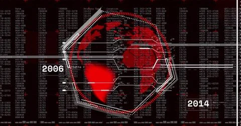 Digital world map and data processing image over timeline from 2006 to 2012 Foto stock