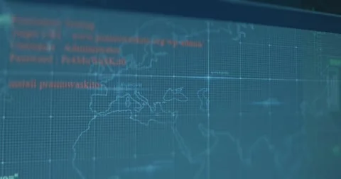 Digital world map and lines of code, concept of cybersecurity Stock Footage 321758842