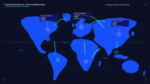Digital world map animation with global data network connection paths Stock Footage 346544068