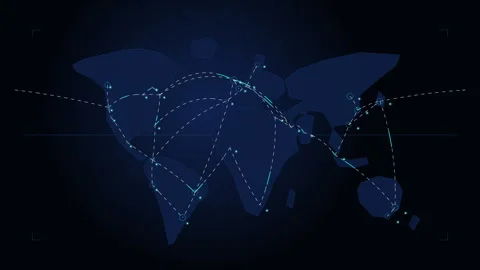 Digital world map animation with glowing connection nodes and network Stock Footage 346547080
