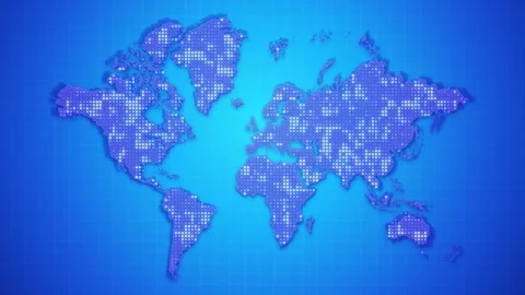 Digital world map animation on light blue background with sparkling dot particle Stock Footage 303554156