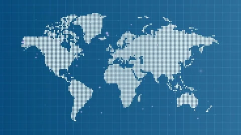 Digital world map animation representing global connectivity and data flow Stock Footage 331941822