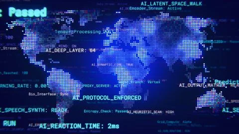 Digital world map with artificial intelligence interface data イラスト素材