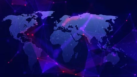 Digital world map background. Technology and cybersecurity concept. 스톡 일러스트