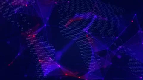 Digital world map background. Technology and cybersecurity concept. Illustrazione stock