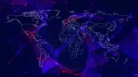 Digital world map background. Technology and cybersecurity concept. Stock Illustration