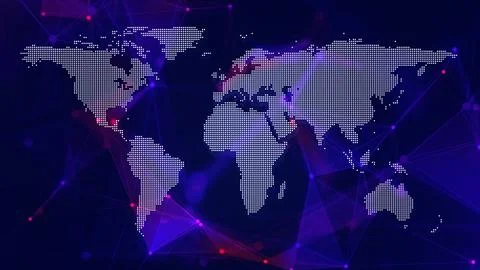 Digital world map background. Technology and cybersecurity concept. Stock Illustration