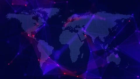 Digital world map background. Technology and cybersecurity concept. Stock Illustration