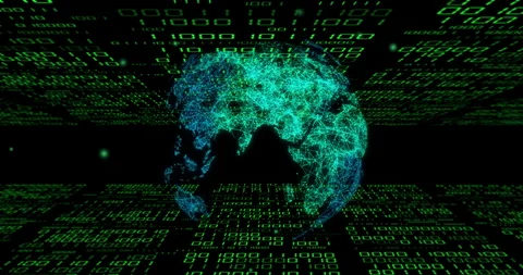 Digital world map with binary code, data processing animation Video stock 310867352