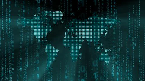 Digital World Map with Binary Code Technology Background Stock Illustration