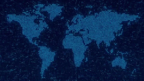 Digital World Map of Binary Codes on Futuristic Global Network Background Stock Footage 324847643