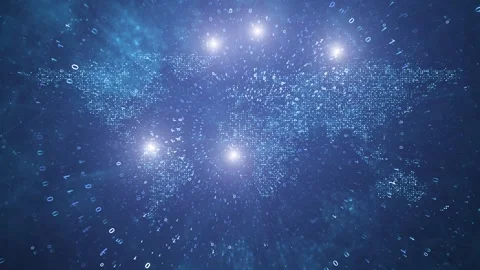Digital world map binary data lights loop animation 動画素材 334814782