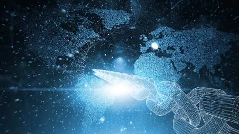 Digital world map blockchain chain mining animation Stock Footage 334808166
