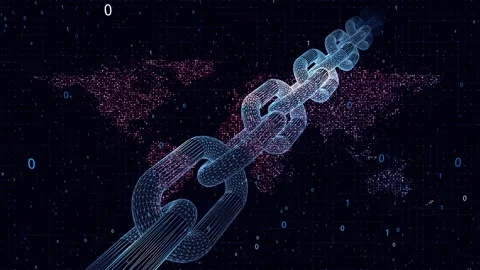 Digital world map blockchain chain data mining animation Stock-Footage 334808330