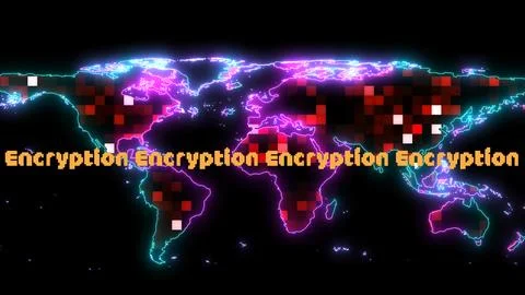 Digital World Map with Bright Colors and Encryption Theme Design Illustrazione stock