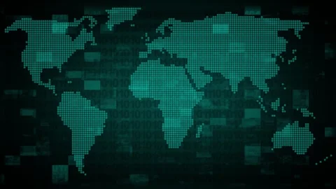 Digital world map composed of interconnected pixels and nodes Stock Footage 337367846