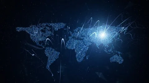 Digital world map with curved lines and light loop animation Stock Footage 341154142