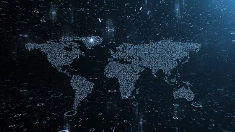 Digital world map cyberspace with binary numbers loop animation Stock Footage 343617486