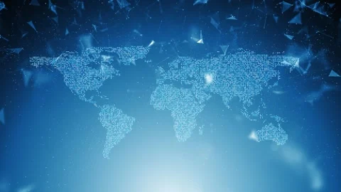 Digital world map cyberspace dots lines looped animation Stock Footage 341156685