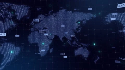 Digital World Map dark blue Hologram Background, business and technology co.. Stock Footage 235965680
