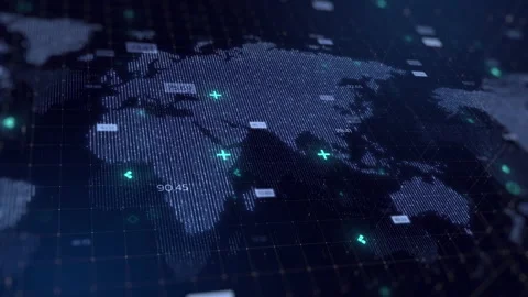 Digital World Map dark blue Hologram Background, business and technology co.. Stock Footage 235965806