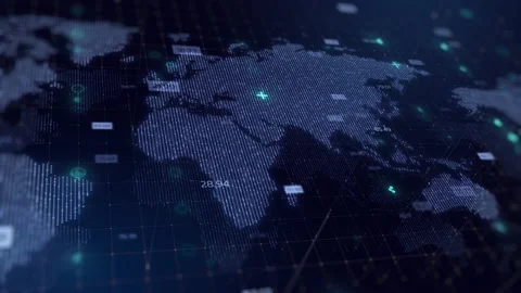 Digital World Map dark blue Hologram Background, business and technology co.. Stock Footage 235966396