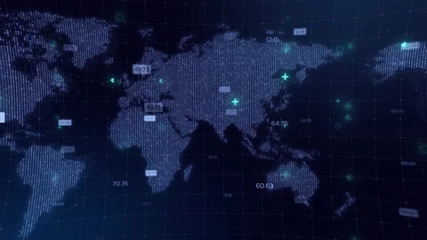 Digital World Map dark blue Hologram Background, business and technology co.. Stock Footage 235966397