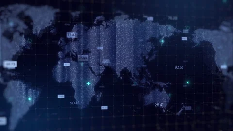 Digital World Map dark blue Hologram Background, business and technology co.. Stock Footage 235966398