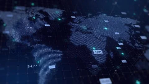 Digital World Map dark blue Hologram Background, business and technology co.. Foto stock