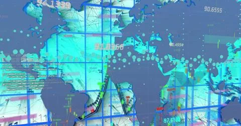Digital world map with data points and graphs illustrating global analytics Stock Photos