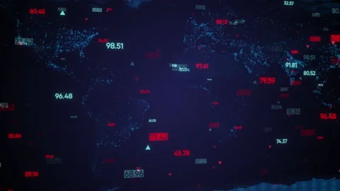 Digital world map with data processing, indicators, stock indices and market. Stock Footage 235406916