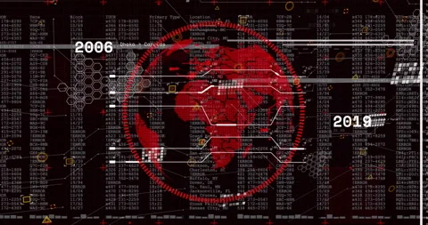 Digital world map with data processing animation over red globe and numbers Stock Footage 303563763