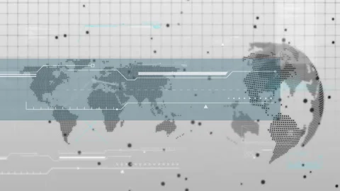 Digital world map with data processing animation over grid background Stock Footage 305178719