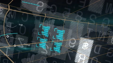 Digital world map with data processing animation over grid lines and numbers Stock Footage 305730030