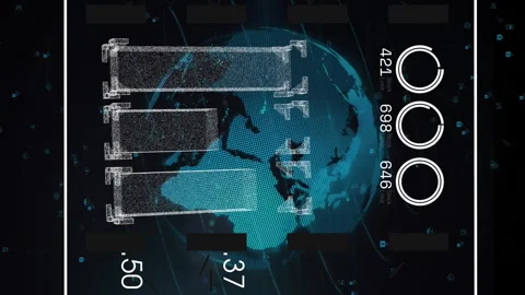Digital world map with data processing animation over futuristic interface Stock Footage 313652970