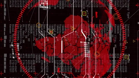 Digital world map with data processing animation over red globe and numbers Stock Footage 314617222