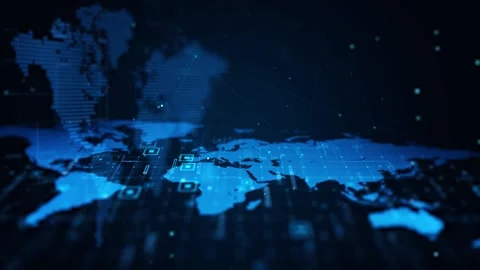 Digital World Map with Futuristic Network Connections in Blue Displayed on .. Stock Footage 339051900