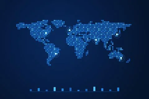 Digital World Map With Global Connections And Data Points 스톡 일러스트